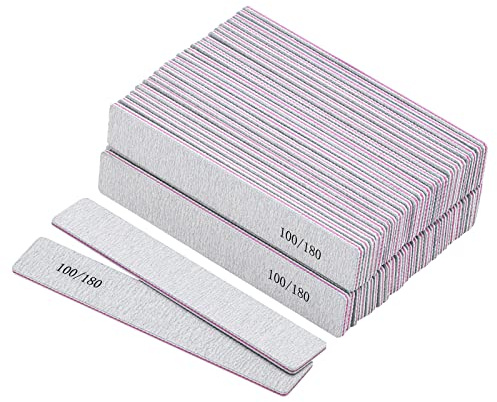 50 limas de uñas para uñas acrílicas, grano 100/180 de doble cara, tableros de esmeril, limas de uñas profesionales, limas de uñas