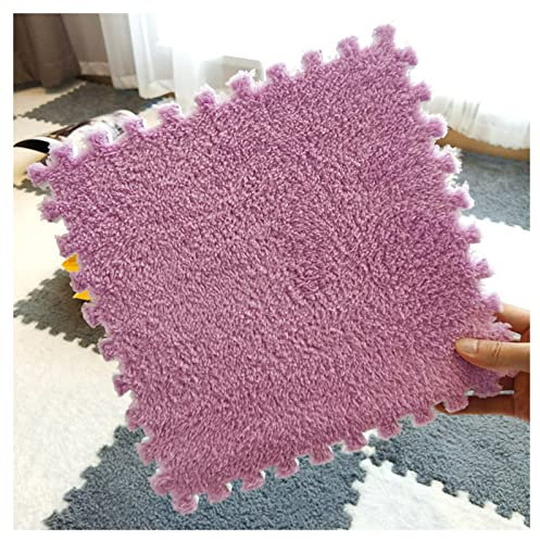10 Ineinandergreifende Schaumstoffmatten, 30,0 X 30,0 cm Ineinandergreifende Teppichfliesen Aus Eva-Schaumstoff, Quadratischer Plüschteppich Für Playmat-Spielzimmer,Lila