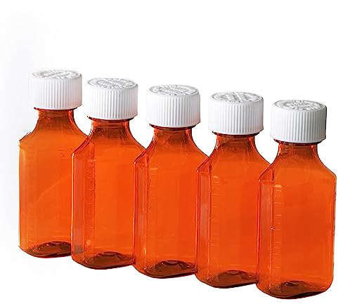 Lot de 5 flacons ambrés en plastique résistants aux enfants - Flacons ovales pour médicaments avec couvercles de sécurité - 56,7 g - Contenants de pharmacie
