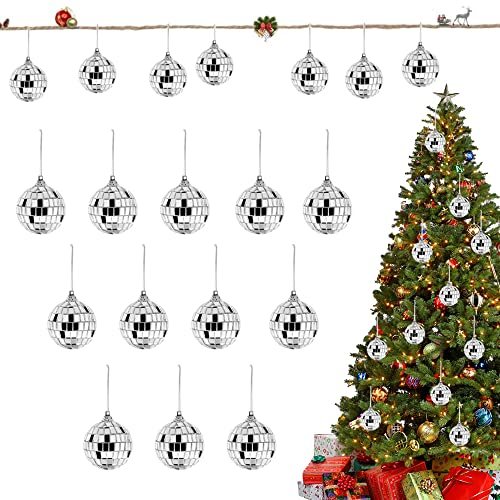 VCRANONOR 30 Pcs Mirror Disco Ball 4cm Mini Christmas Ball Ornament Silver Hanging Ball Cake Decoration Reflective Mirror Ball with Hanging String for Xmas Tree Ornament Stage Props Party Home Decor