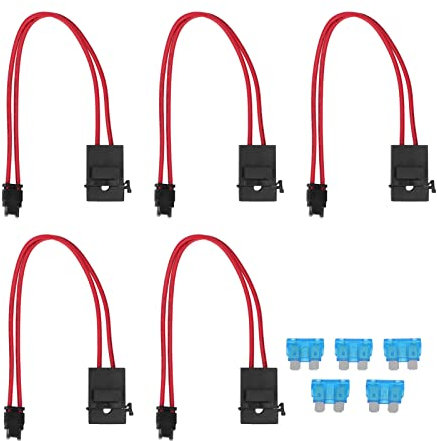 5 StüCk Auto-Sicherungshalter Stecker PC Heavy Duty Kabel VerläNgerung Mini Mini Sicherungshalter Stecker FüR Fahrzeug ATM 20A 16AWG mit 5 Sicherungen LeitungsläNge 230mm (ACD-Flachwinkel 10,9 mm)