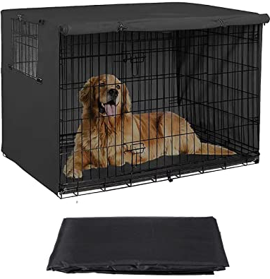 jackfru Hundekäfig Abdeckung, 210D Oxford-Stoff Hundekäfigabdeckung, Strapazierfähiges Winddicht Atmungsaktiv Abdeckung Mit Fensteröffnung für Hundebox, Drahtkäfige, Käfig (Schwarz, XL(124.5*79*84cm))