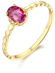 Stfery Frauen Ringe Vintage, Diamond Ring for Women 18 Karat Gold Oval Turmalin 0,54ct Eheringe Verlobungsring Schmuck Geschenke