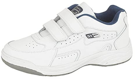 R DEK, T198G-10 Mens Wider Fitting Leather Trainers, No-Marking Rubber Sole, White Size 10 UK