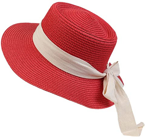 NiceYnn Chapeau de Soleil Panama en Paille Chapeau à Large Bord Respirant Ruban Amovible Rouge
