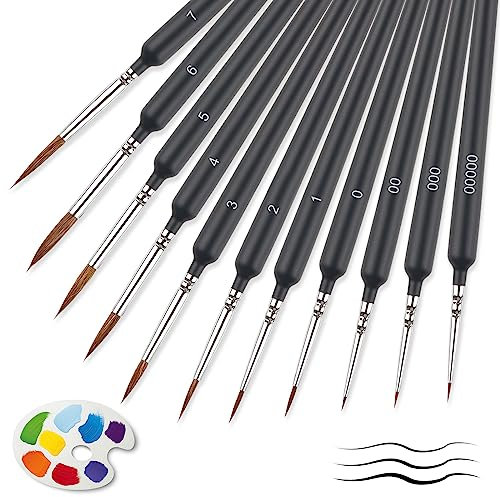 Fine Paint Brushes,Assorted Sizes Miniature Paint Brushes for Fine Detailing & Art Painting, Acrylic, Nail, Models, Watercolour, Miniatures, Oil (Black) (11)