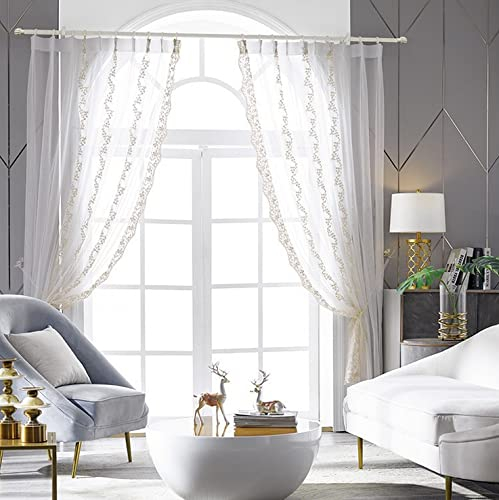 Lactraum Gardine Wohnzimmer Bestickt Luxus Vintage perlen (H140 x B260 cm mit Universalband) Links