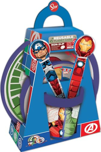 Juego de comida Marvel de plástico rojo y azul, 5 piezas, Vengadores, Hulk, Iron Man, Capitán América, Capitán Marvel, platos, vasos y cubiertos