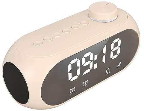 Bluetooth-Lautsprecher mit Uhr, FM-Radiowecker, RGB-Beleuchtung, Starker Bass, Wecker mit Temperatur- und Zeitanzeige (Weiß)