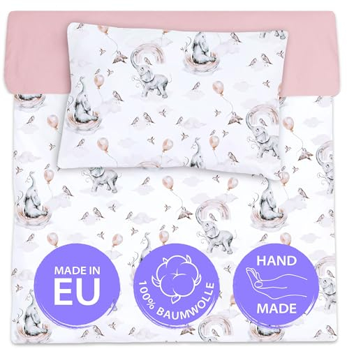 Kinderbettwäsche 100x135 Baumwolle – Bettwäsche Kinder Baby Jungen Mädchen Bettwäsche-Sets Bettbezug 100 x 135 cm Kissenbezug 40x60 Elefant mit schmutzigem Rosa