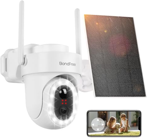 BondFree 2K Caméra Surveillance WiFi Extérieur sans Fil Solaire, Batteries/Panneau Solaire, Vision Nocturne Couleur, Audio-bidirectionnel,Détection Humaine PIR,2.4GHz WiFi, Caméra Solaire IP65