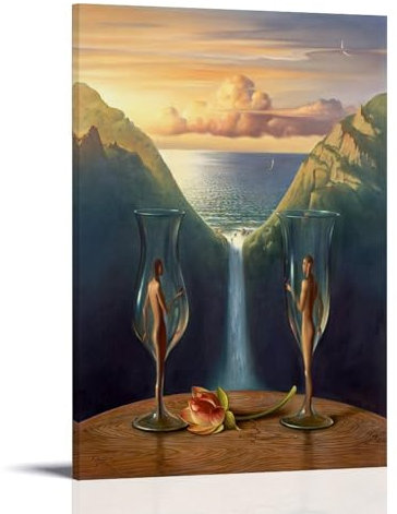Kunstdruck auf Leinwand, Motiv: The World in A Wine Glass von Salvador Dalí, 60 x 90 cm