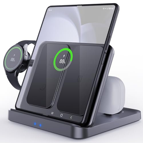 Folding Charger for Samsung Galaxy Z fold, 3 in 1 Foldable Wireless Charger Station for Samsung Galaxy Buds 2Pro/2/Bud live, Galaxy Watch 6/5/4/3/2 Mulit Charger (Samsung Galaxy Z Fold B)