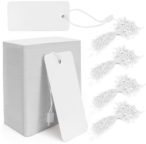 Modixun 400pcs Weiße Geschenkanhänger mit Schnur, Große Preisschilder Kleidung Tags Blanko-Kraftpapier Hang Tags für Kleidung Verkauf Handwerk Preisgestaltung Inventar