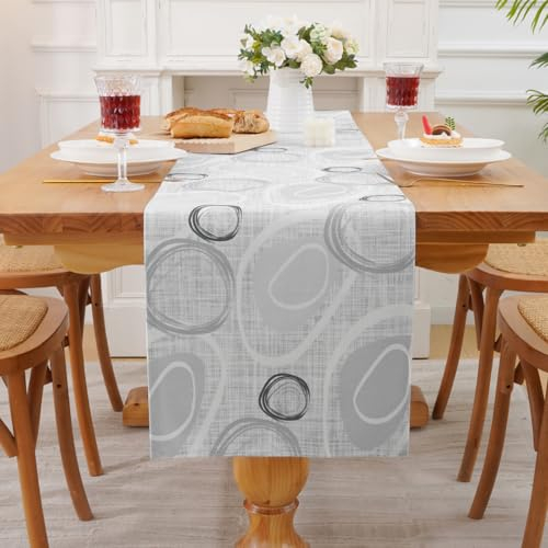 Alishomtll Grau Leinen Tischläufer Blasen Boho Tischläufer Rechteckig Modern Platzdeckchen Läufer rutschfest Hitzebeständig Tischtuch für Esstisch Party Küche Bankett 183x35cm