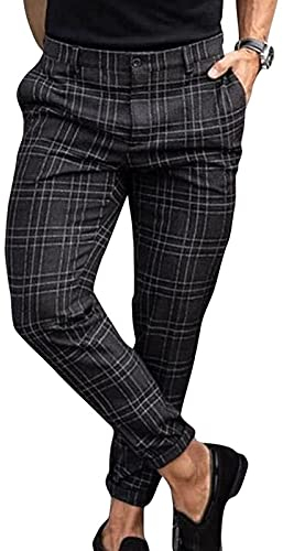 GAOSHI Laid Pants for Men - Skinny Chinos Pants Men - Stretchy Mens Plaid Pants Freizeithose (Color : Noir, Size : 3XL)