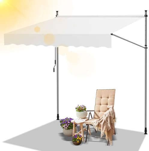 Daromigo Tenda da sole con manovella per balcone, 250 x 120 cm, retrattile manuale, regolabile in altezza, resistente ai raggi UV, impermeabile, facile da montare senza forare, beige