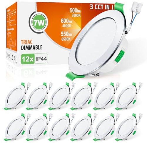 ALUSSO Einbaustrahler LED Spots 230V Dimmbar Deckenspots 68mm Ultra Flach 7W IP44 Warmweiß Neutralweiß Kaltweiß Einbauleuchten für Badezimmer Wohnzimmer, Chrom, 12er Set