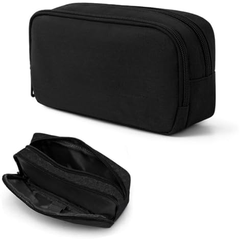 JIADEXIN 1 Stück Student Federmäppchen Große Kapazität Federmäppchen Rechteckige Federmappe Doppelreißverschluss mit 2 Fächern Geeignet für Studenten Büro Schwarz Solide Farbe Ohne Muster