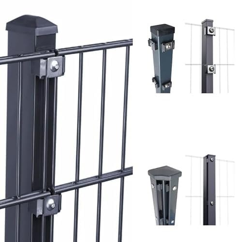HORI® Doppelstabmattenzaun 656 Basic | Komplett-Set: je 251 cm Gittermatten | Pfosten wahlweise mit Klemmhalter, Abdeckschiene und Eckpfosten Anthrazit RAL 7016 Höhe 123 cm Länge 2.5 m