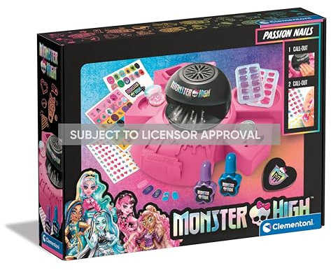 Clementoni Monster High Passion Nail - Nageldesign Set mit Nagellack, Glitzer, Aufklebern & Nageltrockner - Nagelstudio Kit für Kinder ab 6 Jahren 17994 