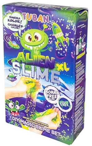 TUBAN DIY Tuban Slime Set – Glue – Activator – Neon Glitter – Container – Stirring Stick – Toy for Kids Alien XL