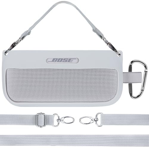 Lebakort Silikonhülle Tragetasche Case für Bose SoundLink Flex Speaker mit Schultergurten, Handgurten und einem Karabiner (Grau)