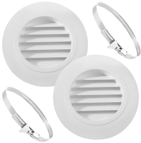 2 Piezas Rejilla de ventilación Redonda de 100 mm con abrazadera Rejilla de escape de plástico ABS con red de insectos Blanca Rejillas de Ventilación para autocaravanas, garajes, baños