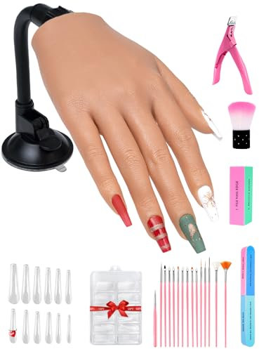 Veikmv Nail Silicone Practice Hand For Acrylic Nails Training Fake Hand Nail Art Practice Tools Hand Tattooed Nail Jewelry Showcase Supplies Manicure Beginners suits