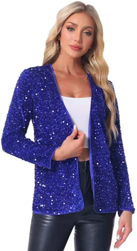 Allegra K Damen Sequin Langarm Offene Vorderseite Party Cardigan Blazer | Bequeme Passform Glitzerndes Sequin Design für Ausgehen Offene Vorderseite mit Langarm Frühling Sommer Geeignet