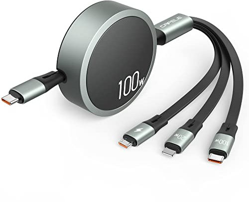 100W Retractable Multi Charging Cable 3 in 1/110CM,CAFELE PD3.0 QC4.0 Fast&Data Transfer(Only Typ c)Multi Charger Cable USB C,für ChroBook,Mabook,Galaxy S24 S23 S22,Huawel,Pd Air/Pro,Phone 17 16 15 14