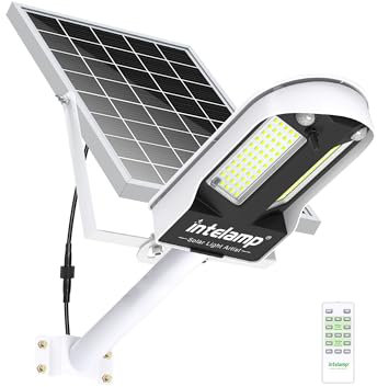 INTELAMP Solar Straßenlaterne mit Fernbedienung, 12500mAh 3000LM Solar Strahler Außen 6500K Straßenlampe Wandleuchte mit Bewegungsmelder Sensor, Außen Wegeleuchte im Freien Straßenleuchte