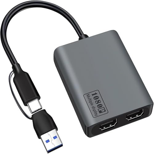 NCGGY USB C/USB 3.0 to Dual HDMI Adapter,USB to H DMI Splitter for Dual Monitors Extended Display Adapter for Windows Mac OS,2x HDMI Displays (1x 4K30Hz,1x 1080p) Universal Video Graphics Adapter