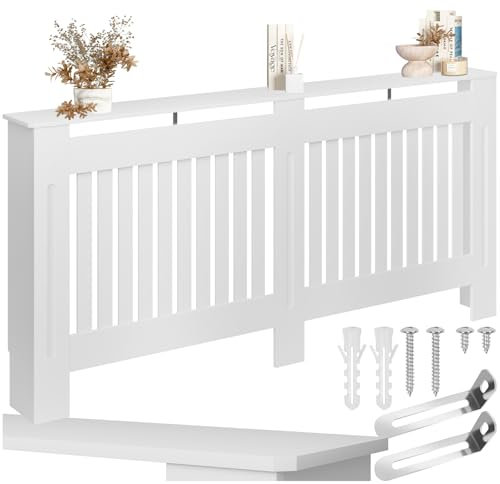 tectake® Heizkörperverkleidung, Holzverkleidung MDF, Heizungsverkleidung weiß mit Lamellen, Heizkörperabdeckung, Heizungsabdeckung, Verkleidung für Heizkörper, skandinavisch - 172,3 x 19 x 82 cm