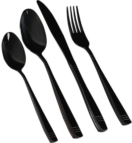 Aninhao 48-Piece Stainless Steel Cutlery Set, Black Flatware Sets Service for 12