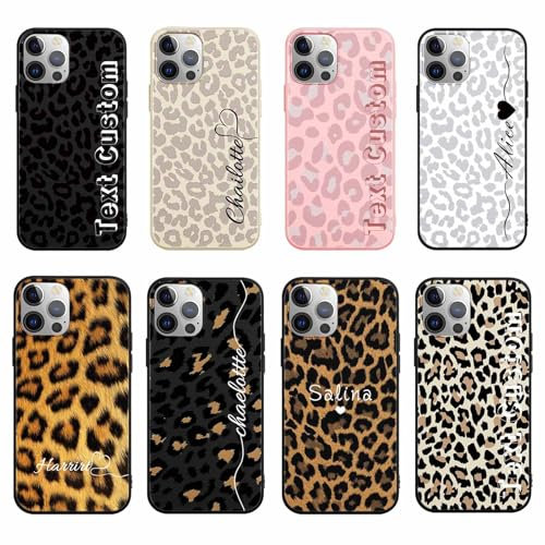 Foonary Personalisierte Leopard Handyhülle für iPhone 16 15 14 13 12 11 Pro/Max/Mini XR X Xs Max Hülle Personalisiert Selbst Gestalten mit Text Customized Case, Individuelle Leoprint Muster Cover