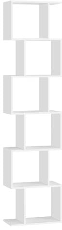VASAGLE Bücherregal, Regal mit 6 Ebenen, 24 x 40 x 191 cm, Standregal, Büroregal, freistehend, Dekoregal, zur Präsentation, modern, für Wohnzimmer, Schlafzimmer, Büro, weiß LBC461W01