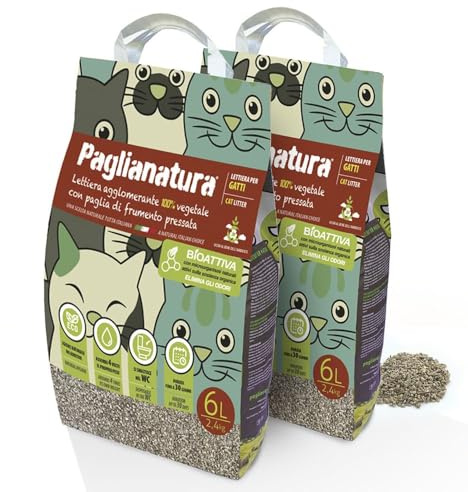 Paglianatura 2-teiliges Set — Bioaktives Katzenstreu, 100% natürlich und kompostierbar, sehr saugfähig und geruchshemmend, 2,4 kg/6 Liter