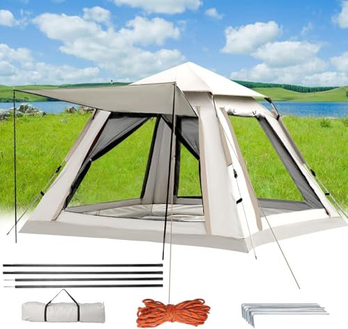 Pamatio Campingzelt Automatisches 3 Personen Sofortzelt Pop Up Zelt,Schnelles Automatisches Öffnen Zelt mit Moskitonetz, für Familie Camping Wandern Backpacking,4 Jahreszeiten