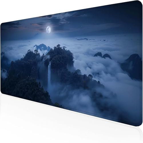 Mouse Mat Mountain Peak Large Mouse Mat (1200 x 600 mm), with Stitched Edges Gaming Desk Pad Blue Desk Pad Waterproof Non-Slip Rubber Base Smooth Surface Mousepad for Office and Gaming, Gifts 0-C
