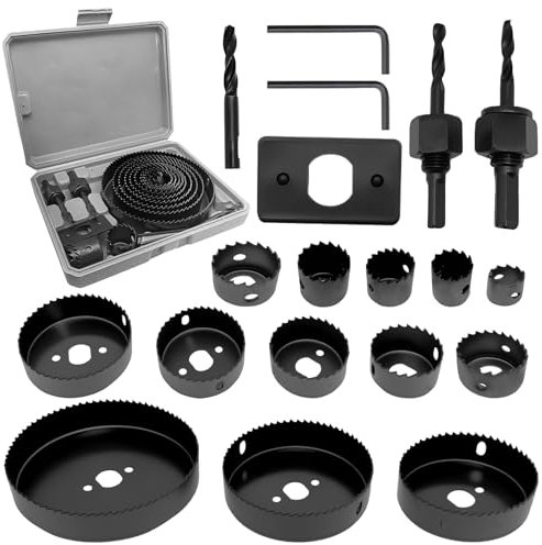 19 Stück Lochsäge Set, Lochkreissäge Set, Set Kreissäge Lochsägesatz mit Sechskantschlüssel, Gestänge, Montageplatte und Bohrer, 13 Sägeblättern 19 MM-127 MM, Insätze, 1 Schraubendreher