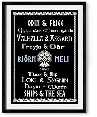 TinyTami Hochzeitsgeschenk Wikinger Bild Yggdrasil Personalisiertes Viking Poster Valentinstag mit Namen 21 x 30 cm