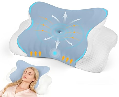 Dreamhigh® Cuscino Ortopedico Cervicale 2 in 1, Sollievo Efficace Dal Dolore, Cuscino Ergonomico Per Lato, Schiena & Pancia, Cuscino Memory Foam, Cuscini Per Cervicale, Dimensioni: 62 x 37cm x 14/10cm