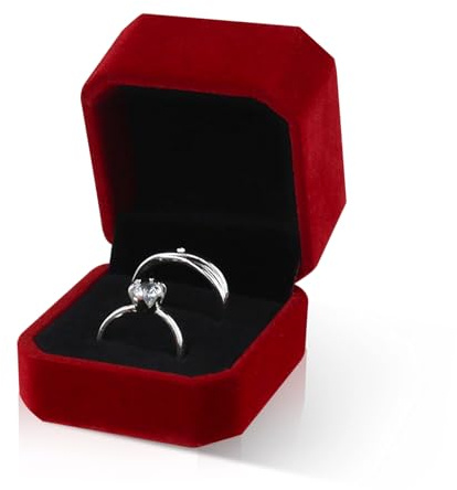 WisePoint ringlåda, sammet smycken presentask åttakantigt smyckesfodral litet för bröllop, elegant ringbox för ringar, örhängen, mini broscher (2-slot,röd)