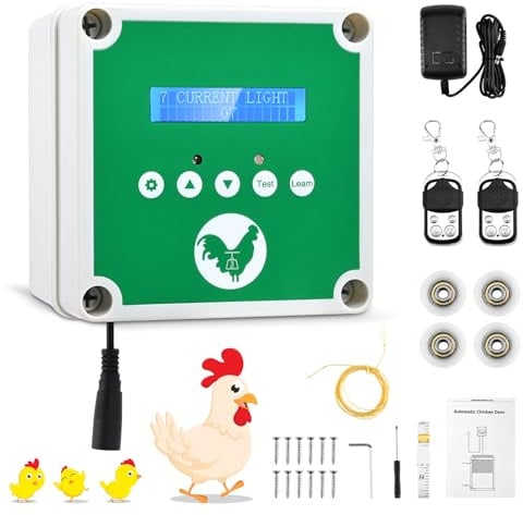 Porte Automatique Poulailler,Ouvre-Porte Automatique pour Poulailler avec Minuterie et 2 Télécommandes,Kit de Porte de Poulailler Electrique pour Protéger Le Poulet Bleu（Porte Non Incluse