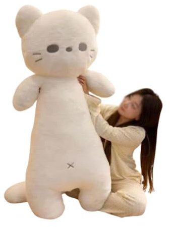 JORCEDI Lange Katze Kuscheltier Plüschkatze XXL Kuscheltier Groß Kuschelkissen Katze Kinderspielzeug Katzen Stofftiere Plüsch Kisse Süße Kätzchen Plüschtier Schlafkissen,Niedliche Weiche (80cm,Weiß)