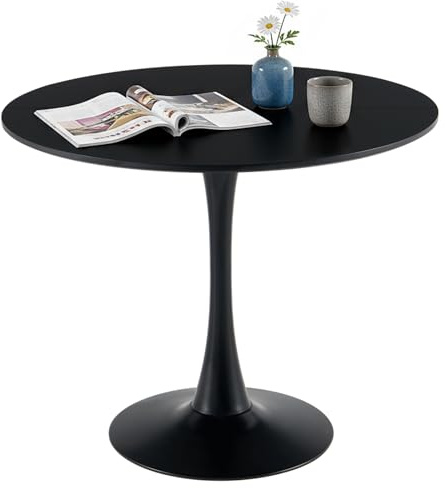 GOKHOMX Esstisch Rund 90 cm, Moderner Runder Esstisch Schwarz, Küchentisch Klein für 2-4 Personen, Esszimmertisch mit Metallgestell, Tisch Rund für Küche, Esszimmer, Wohnzimmer und Balkon, Schwarz