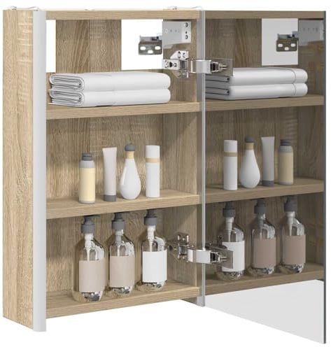vidaXL Badezimmerspiegelschrank Sonoma-Eiche 33 x 11,5 x 50 cm, Stylischer Badezimmeroberfläche, Wandspiegel, Cooles Stauraum, Moderne Vanity, anpassbare Beleuchtung, Platz sparen