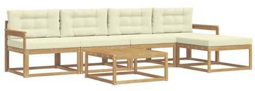 vidaXL Outdoor-Sofagarnitur 6 pcs Weiß und Creme 79 x 79 x 37 cm, Patio-Lounge-Set, modernes Outdoor-Sofa, wetterfestes Gartenmöbel, Akazienholz