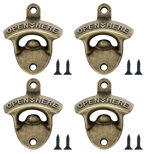 4PCs Vintage Wall Mounted Bottle Opener,Zinc Alloy Beer Bottle Opener | Retro Rustic Wall Mounted Cap Remover with Screws,Glass Bottles Openers,Bottleopeners for Home,Bar,Kitchens,Restaurant,Garden